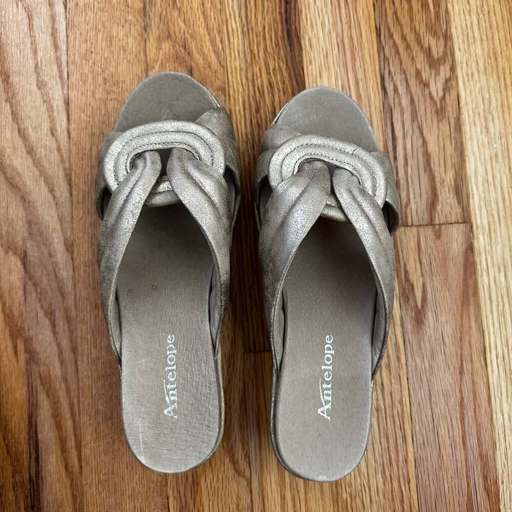 Antelope Hanne Gold Toned Wedge Sandals Women’s Size 38 - Picture 7 of 11